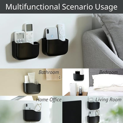 LINFIDITE 2 Pack Adhesive TV Remote Control Holder Wall Mount TV Remote Holder Wall Remote Control Caddy Storage Organizer Universal Controller Stand Box (For 2 Or 3 Remote Controls–Black