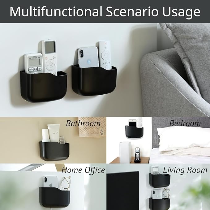 LINFIDITE TV Remote Holder Wall Mount Remote Control Holder for Bed Universal Bedside Wall Remote Holder Caddy Organizer Hole-Free Remote Control Holder (For 2 Or 3 Remote Controls–Black–Quantity1