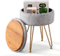 Cpintltr Modern Velvet Foot Rest Stool Upholstered Round Storage Ottomans Multipurpose Dressing Stools Luxury Home Decor Ottoman Coffee Table Top Cover Footstool with Metal Legs for Couch Light Grey