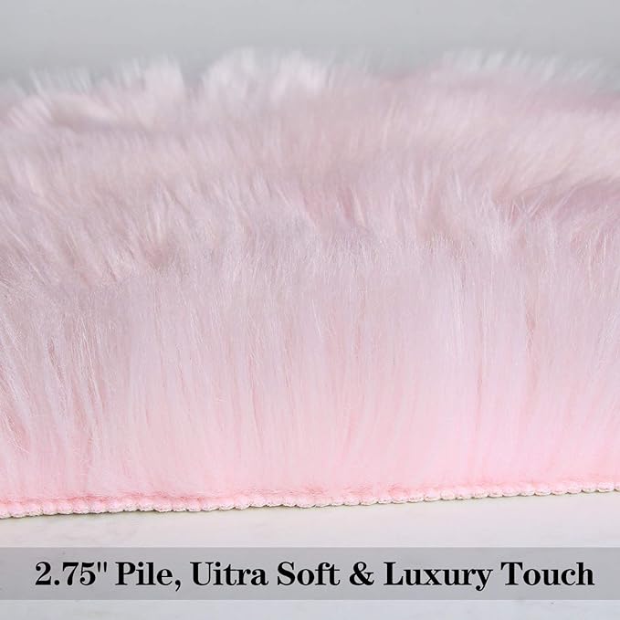 duduta Pink Faux Sheepskin Rugs 2x3 ft, Faux Fur Chair Seat Covers Fluffy Shag Throw Rugs Machine Washable