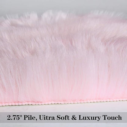 duduta Pink Faux Sheepskin Rugs 2x3 ft, Faux Fur Chair Seat Covers Fluffy Shag Throw Rugs Machine Washable
