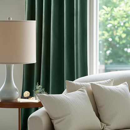 Velvet Curtains 102 Inches Long for Bedroom, Super Soft Room Darkening Thermal Insulated Curtains Luxury Window Drapes for Living Room Nursery, Back Tab Rod Pocket, Dark Green, W52 x L102, 2 Panels