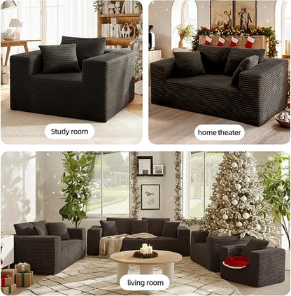 Single Cloud Sofa, Giant Bean Bag Chair with High Backrest & Wider Armrest, Foam Boneless Couch for Small Spaces, Comfy Furry Sofas with Pillows for Living Room, Bedroom, Apartment, Dorm, Office