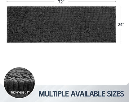 Dog Door Mat for Muddy Paws, 72" x 24" Chenille Absorbent Front Door Mat Inside, Large Runner Mud Mat for Dogs, Machine Washable Non Slip Outdoor Indoor Entrance Doormats, Grey