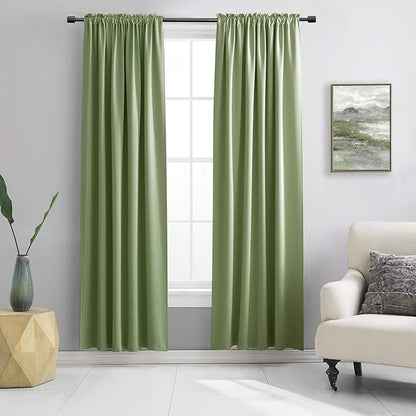 DONREN Sage Green Blackout Draperies Curtains for Bedroom - Thermal Insulated Solid Rod Pocket Curtain Panels (52 x 84 Inches,2 Panels)