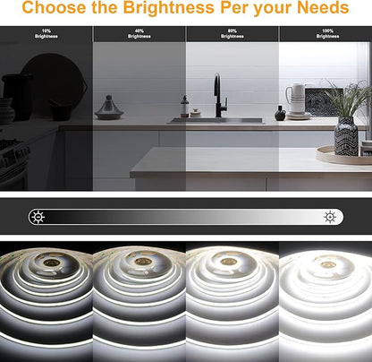 White COB LED Strip Light, Dimmable 24.6ft/7.5m LED Light, 6000K Daylight White 2400 LEDs High Lumen LED Tape Lights CRI 90+ with RF Remote and UL Power for Bedroom,Kitchen,DIY Home Decoration