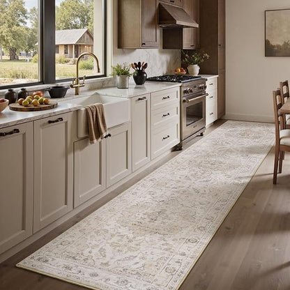 PADOOR 2X10 Runner Rug,Runners for Hallways,Soft Beige Washable Bedside Rugs for Bedroom,Non Slip Long Rug for Hallways Entryway Laundry Room Stair Kitchen Bathroom