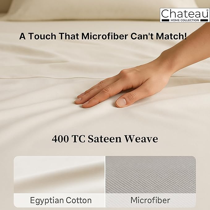 Queen Sheet Set - 400Tc Egyptian Cotton Bedding Sheets & Pillowcases - Soft, Durable And Luxurious 4Pc Sateen Weave Ivory Bed Sheets For Queen Size Bed, No Pill & Shrink Thick Machine Washable