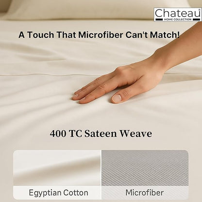 Queen Sheet Set - 400Tc Egyptian Cotton Bedding Sheets & Pillowcases - Soft, Durable And Luxurious 4Pc Sateen Weave Ivory Bed Sheets For Queen Size Bed, No Pill & Shrink Thick Machine Washable