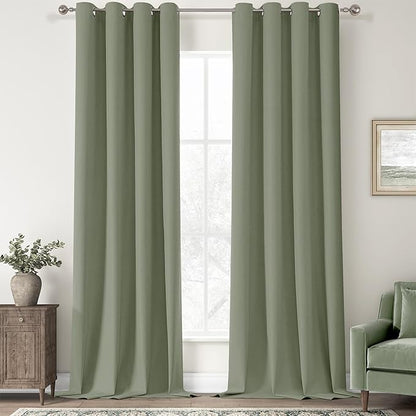 ChrisDowa 100% Blackout sage Solid Curtains 102 Inches Long 2 Panels for Bedroom Living Room,Farmhouse Room Darkening Thermal Insulated Soundproof Grommet Top Window Treatment Drapes,52x102