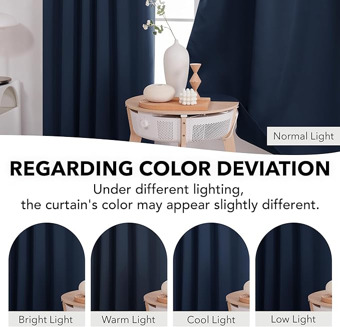 Deconovo Blackout Curtains, Thermal Insulated, W52 x L63 2 Panels, Back Tab, Machine Washable, Room-Darkening Drapes for Bedroom/Living Room Navy Blue