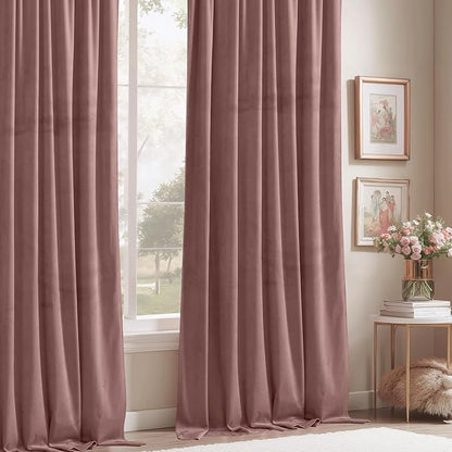StangH Wild Rose Velvet Curtains for Kids Bedroom Romantic Thermal Insulated Drapes for Living Dining Room, Soft Noise Reducing Curtains, W52 x L94, 2 Panels