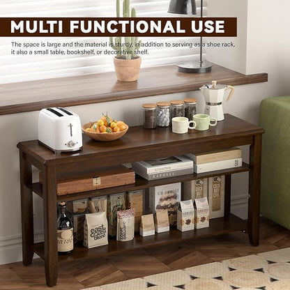 Shoe Bench Storage Rubberwood, Entryway Bench with 3-Tiers Height Adjustable, Shoe Rack Front Door Entrance Organizer for Hallway Living Room, Mudrooms, Walnut,39.4"