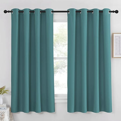 NICETOWN Blackout Short Curtain for Small Window - (Sea Teal Color) Home Decor Window Treatment Drape Modern Design Drapery for Kitchen Room, 52Wx63L,1 Panel