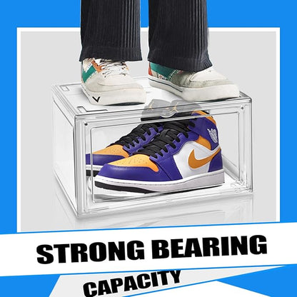 4 Pack Large Acrylic Shoe Boxes Sneaker Storage for Sneakerheads Clear Plastic Stackable Boot Shoe Collectibles Display Case, Size 13