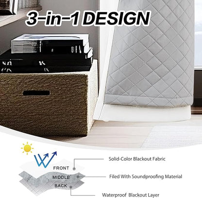 Soundproof 3-in-1 White 100% Blackout Curtains Thermal Insulation for Bedroom Living Room Grommet Curtains for Winter 1 Panel 50x84 Inch