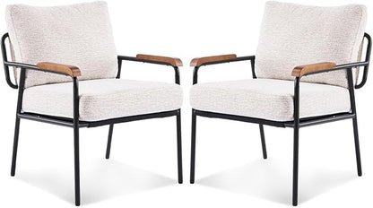 VINGLI Mid-Century Modern Accent Armchiars Set of 2 for Small Space, Small Comfy Upholstered Leisure Reading Chairs with Wood Armrests for Bedroom, Living Room, Waiting Room, Linen Beige