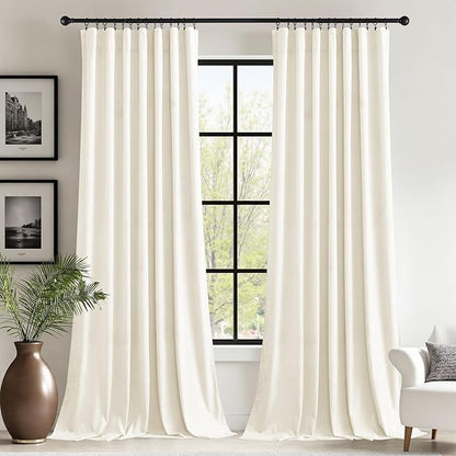 StangH Ivory White Velvet Curtains 90 inches for Living Room Super Soft Light Dimming Window Drapes for Nursery Kids, Privacy Protect Doorway Dividers, W62 x L90, 2 Panels