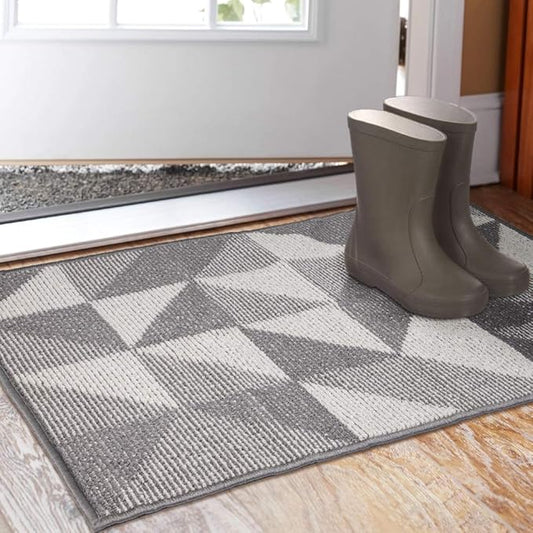 Indoor Doormat 24"x 36", Absorbent Front Back Door Mat, Rubber Backing Non Slip Floor Mats Inside Mud Dirt Trapper Outside Entrance Front Door Rug Carpet, Machine Washable Low Profile - Grey Geome
