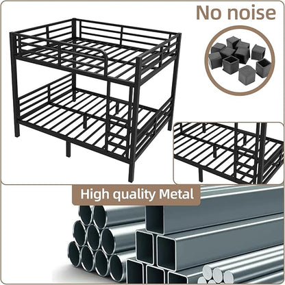Full Over Full Bunk Bed Frame, Heavy Duty Metal Loft Bed for Adults/Teens, 350/500LB Capacity w/Ladder & Guardrail, Noise-Free Steel Slats, No Box Spring Required, Black