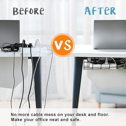 Under Desk Cable Management- 6 Pack Cord Organizer. Metal Wire Cable Management Tray for Office, Studio and Home. Super Sturdy Under Table Cable Managements - Black Cable Organizer