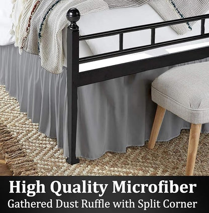 Ruffled Bed Skirt with Split Corners, Light Grey, Queen 16 Inch Drop Bedskirt, Hotel Quality Brushed Microfiber Wrinkle Free Dust Ruffle Bed Skirt Queen Size