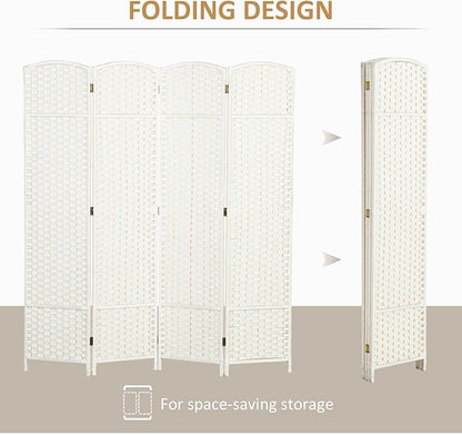 HOMCOM Room Divider, 4 Panel Folding Privacy Screen, 5.6' Tall Freestanding Wall Partition for Home Office, Bedroom, White