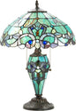 RIVER OF GOODS - Stained Glass Halston Double Lit Table Lamp - 20" H - Decorative Lamp for Bedroom - Bedside Lamp - Desk Lamps for Home Office - Tiffany Style - Green and Blue