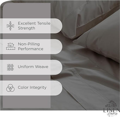 Linen Home 100% Cotton Percale Sheets King Size, Charcoal, Deep Pocket, 4 Pieces Set - 1 Flat, 1 Deep Pocket Fitted Sheet and 2 Pillowcases, Crisp Cool and Strong Bed Linen