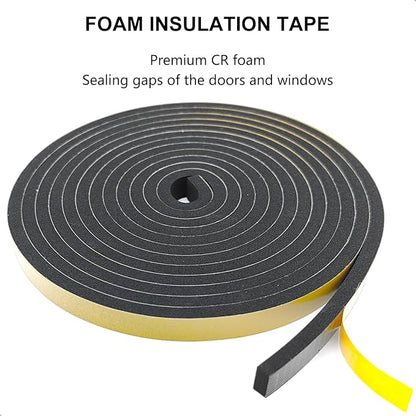 Weather Stripping Door Seal Strip, Strong Adhesive, Weatherproof, Reduce Noise, Gap Filler, Foam Insulation Tape for Doors and Windows (1/2 in x 1/8 in x 16 Ft)