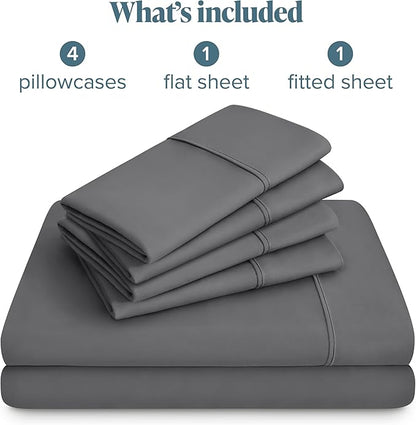 Bare Home Hotel Luxury Full Sheet Set, Extra Soft - 6 Piece Set - Deep Pockets - Easy Fit - Cooling & Breathable - Wrinkle, Fade, Stain Resistant - Includes 4 Pillowcases (Full, Grey)