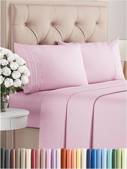 Full Size 4 Piece Sheet Set - Comfy Breathable & Cooling Bed Sheets Set - Hotel Luxury Bedding for Women, Men, Kids, Teens, Boys & Girls - Deep Pockets, Soft and Wrinkle Free - Oeko-Tex - Light Pink