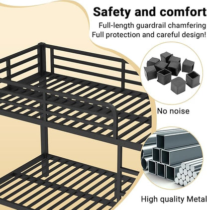 Twin Over Twin Bunk Bed Frame, Heavy Duty Metal Loft Bed for Adults/Teens, 250/400LB Capacity w/Ladder & Guardrail, Noise-Free Steel Slats, No Box Spring Required, Black