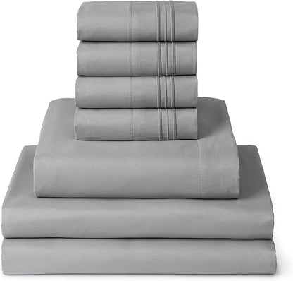 Mellanni Split King Sheet Set - 7-Piece Iconic Collection Bedding, (Including 4 Pillowcases), 16-Inch Deep Pocket, Easy Care, Extra Soft, Cooling Sheets, Brushed Microfiber - Light Gray
