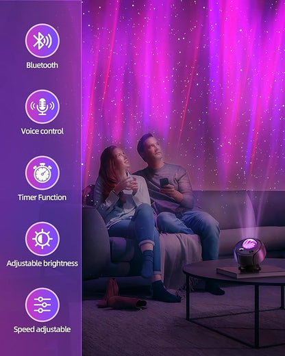 Largest Coverage Area Northern Lights Projector,15 Combinations Galaxy Projector,60 Light Effects Star Projector for Bedroom,Remote Night Light with Bluetooth Speaker,Timer
