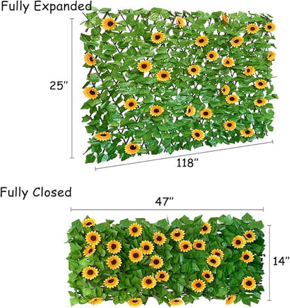 GLANT Expandable Fence Privacy Screen for Balcony Patio Outdoor,Decorative Faux Ivy Fencing Panel,Artificial Hedges (Single Sided Leaves) (1, Sunflowers)
