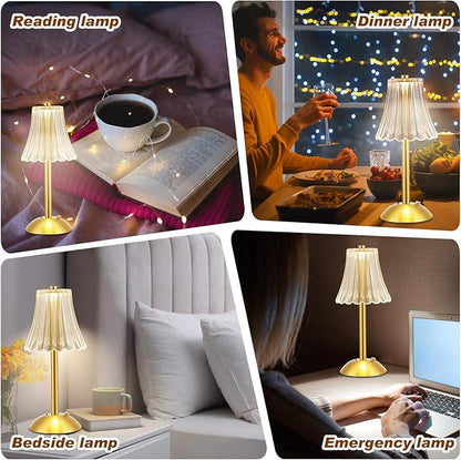 Liliful 20 Pcs Cordless Table Lamp Rechargeable Touch LED Small Gold Portable Battery Operated USB-c Desk Lamp 3 Color Dimmable for Bedroom Living Room Dining (Gold,Rose Style)