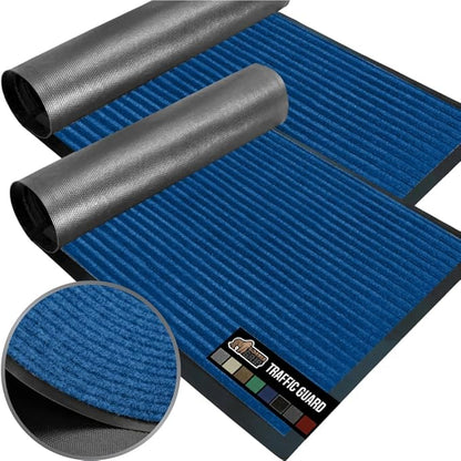 GORILLA GRIP Waterproof Traffic Guard Door Mat, 2 Pack Heavy Duty Entryway Mats, Strong Rubber Back Commercial Utility Rugs for Office Hallway, Garage Floor and Home, Low Profile Carpet, 29x17, Blue