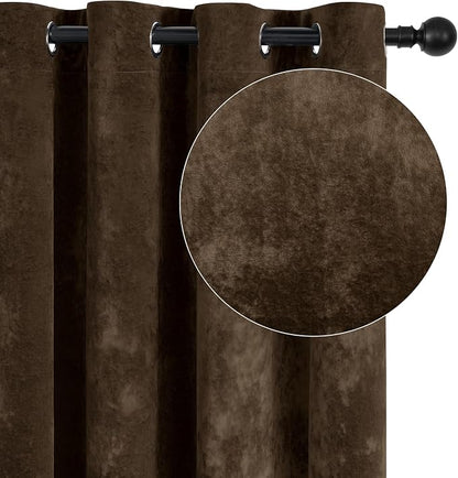 SMILETIME Chocolate Crushed Velvet Curtains 52x84 inch Luxurious Thermal Insulated Soundproof Drapes for Living Room Bedroom Office Soft and Durable Light-Filtering Window Treatments, 2 Panels
