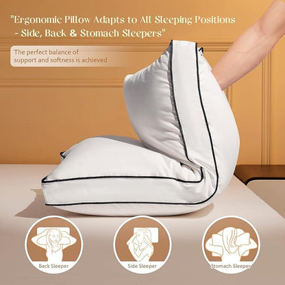 Feather Down Pillows King Size Set of 2 with Gusset, Luxury Hotel Collection Bed Pillow 2 Pack, Down Surrounded Pillows for Sleeping, Soft Fluffy for Side, Back Sleepers 18x34x2 in.