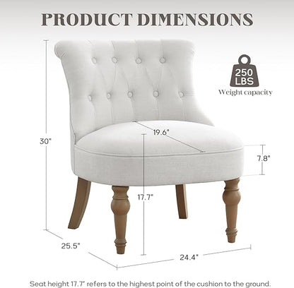 Living Room Chairs, Armless Accent Chair, Comfy Tufted Bedroom Chair, Upholstered Chair with Wooden Legs for Reading Room, Reception, Apartments and Dormitories (Beige)