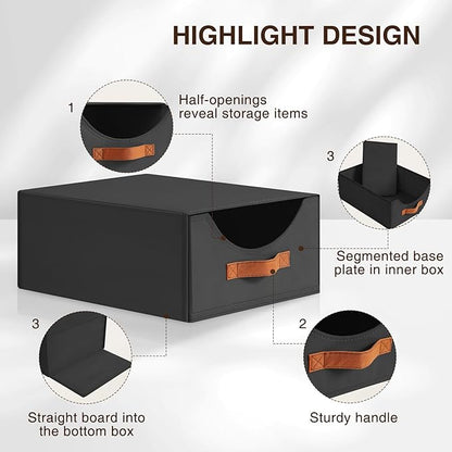 Closet Organizers and Storage - Large Stackable Storage Bins with Drawer, Fabric Bins for Organization, Collapsible Drawer Organizer Clothes for Bedroom, Living Room, 2 Pack, Black