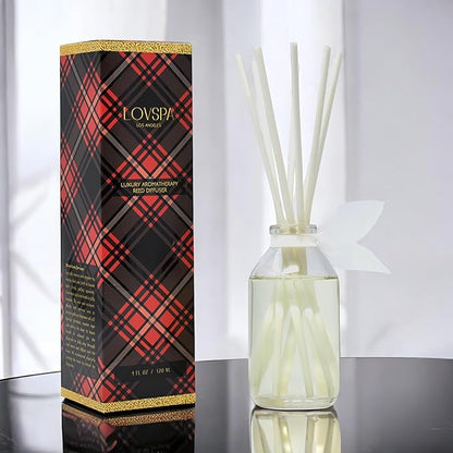 LOVSPA Reed Diffuser Set, Peppermint Bark Scented Oil Diffuser with Sticks, Home Fragrance Accessories for Bathroom Shelf Decor, Aroma Diffusers for Home or Office Desk, USA Made