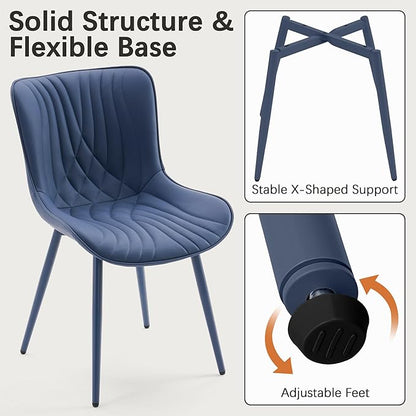 YOUTASTE Navy Blue Dining Chairs Set of 2, Mid Century Modern Comfy Kitchen Chair, Upholstered Faux Leather, Navy Blue Metal Legs, Armless Accent Chairs for Bedroom Vanity Lounge