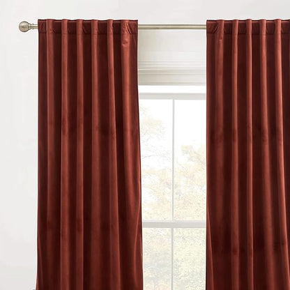 RYB Home Rust Red Velvet Curtains 84 inches Long, Thermal Insulated Panel for Bedroom Room Darkening Window Treatment for Holiday Backdrop Privacy Drapes for Guest Room, W52 x L84, 2 Panels