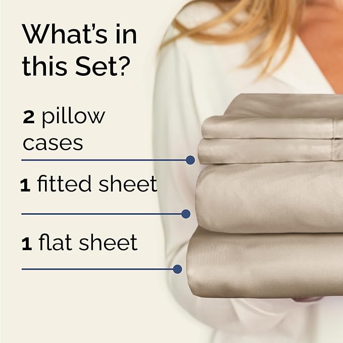 Twin 4 Piece Sheet Set - Cooling, Comfy & Breathable - Hotel Luxury Bedding, Includes Fitted Sheet for Women, Men, Kids and Teens - 1 Flat, 1 Fitted Sheet, 2 Pillowcases with Deep Pockets - Wheat