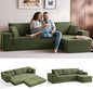 LINSY HOME Convertible Sofa Bed with 2 Pillows & Ottoman, Boneless Couch Folding Modular Sectional Sleeper Sofa, L Shaped Sofas Corduroy Couch Bed Compression Sofa for Living Room Apartment, Green