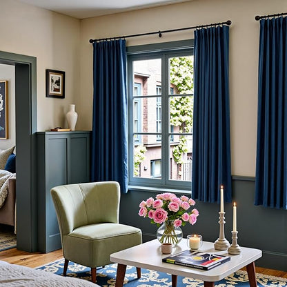 Lazzzy Velvet Blackout Curtains Thermal Insulated Room Window Drapes Super Soft Luxury Curtains for Living Room Bedroom Rod Pocket 2 Panels, Dark Blue, 52" W x 72" L