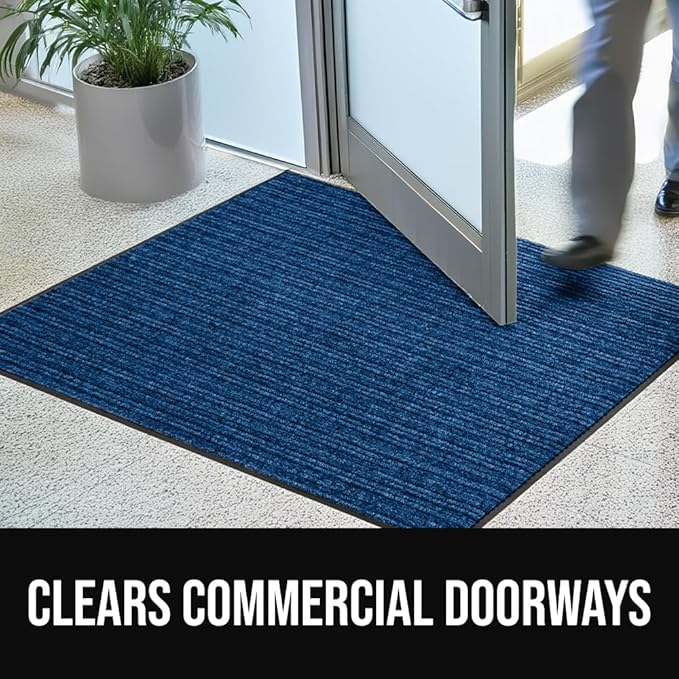 GORILLA GRIP Waterproof Traffic Guard Door Mat, 2 Pack Heavy Duty Entryway Mats, Strong Rubber Back Commercial Utility Rugs for Office Hallway, Garage Floor and Home, Low Profile Carpet, 35x23, Blue