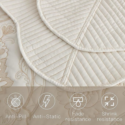 CHIXIN Bedspread Coverlet Quilt Set Full Size - Lightweight Bedding Cover - Beautiful Stitching - 5 Piece Reversible Bedspread - Gorgeous Damask Paisley Pattern (Full, Ivory-Yellow)